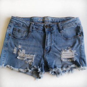 Machine Stretch Distressed Denim Shorts